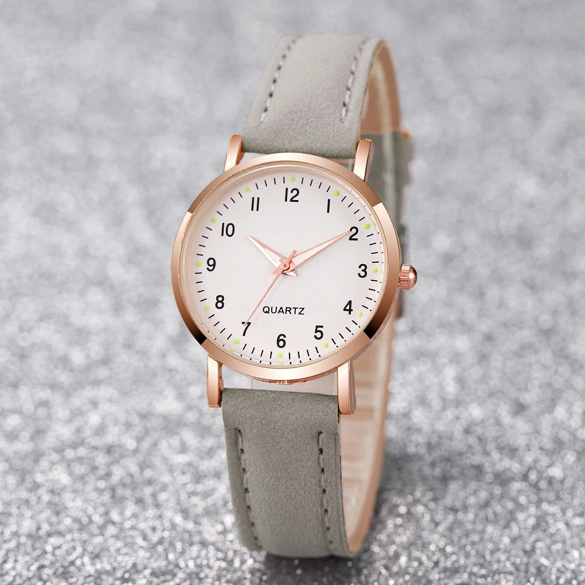 20261/3/4/5PCS Fashion Arabic Dial Women Quartz Watch Casual Leather Strap Wristwatch for Girls Clock Gift（Without Box） Qme 1PC Grey No Box