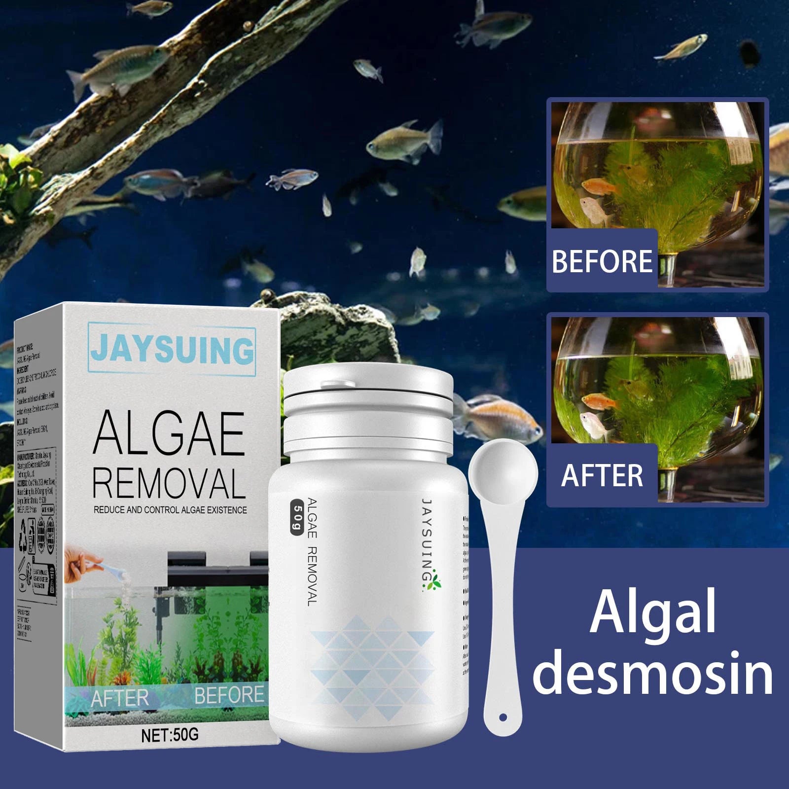 Algae and moss remover; green water and cyanobacteria remover; aquarium and aquarium algae remover; aquatic plant remover Qme