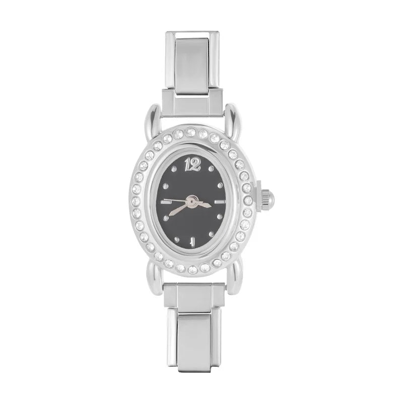 2025New Vintage Oval Inlaid Zircon Stainless Steel Watch Bracelet