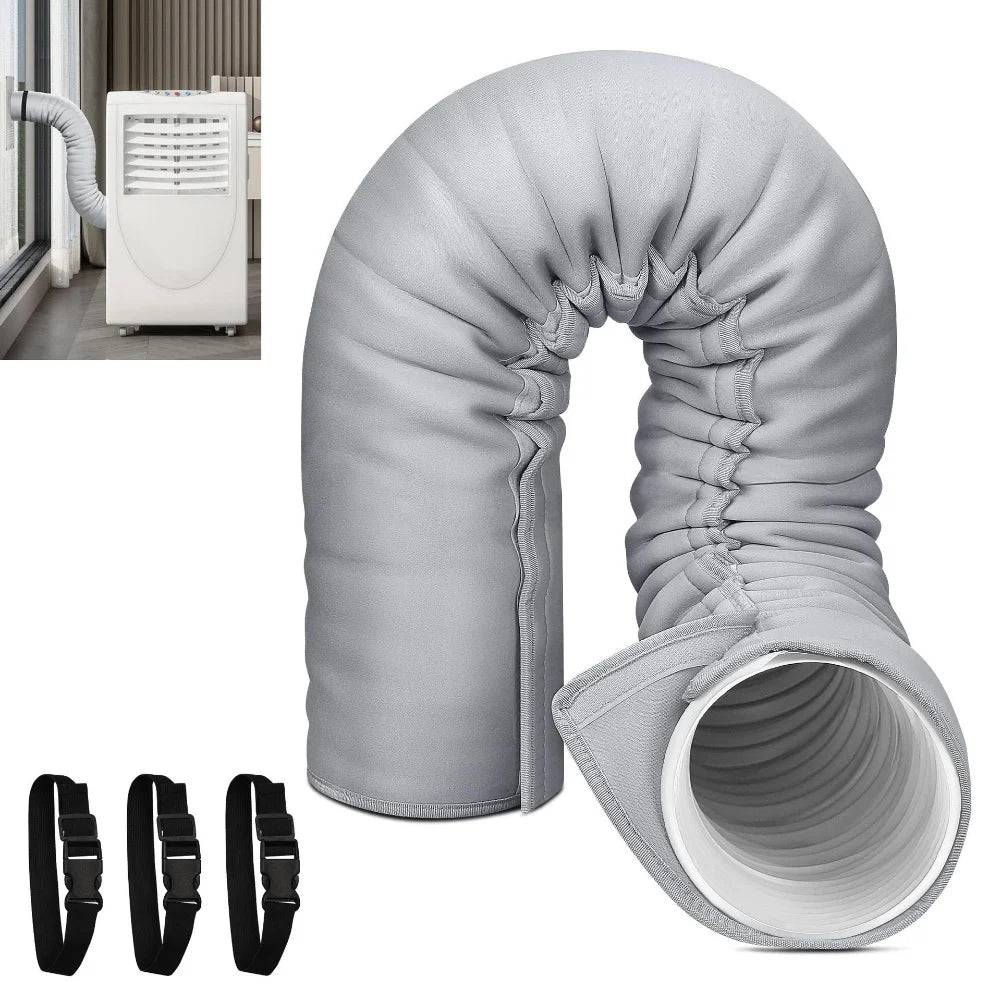 Portable AC Hose Insulation Sleeve 59in Gray For 5-5.9in Ducts, 3-Layer Oxford Cloth Cover With Self-Pasting Closure For Efficie Qme Default Title