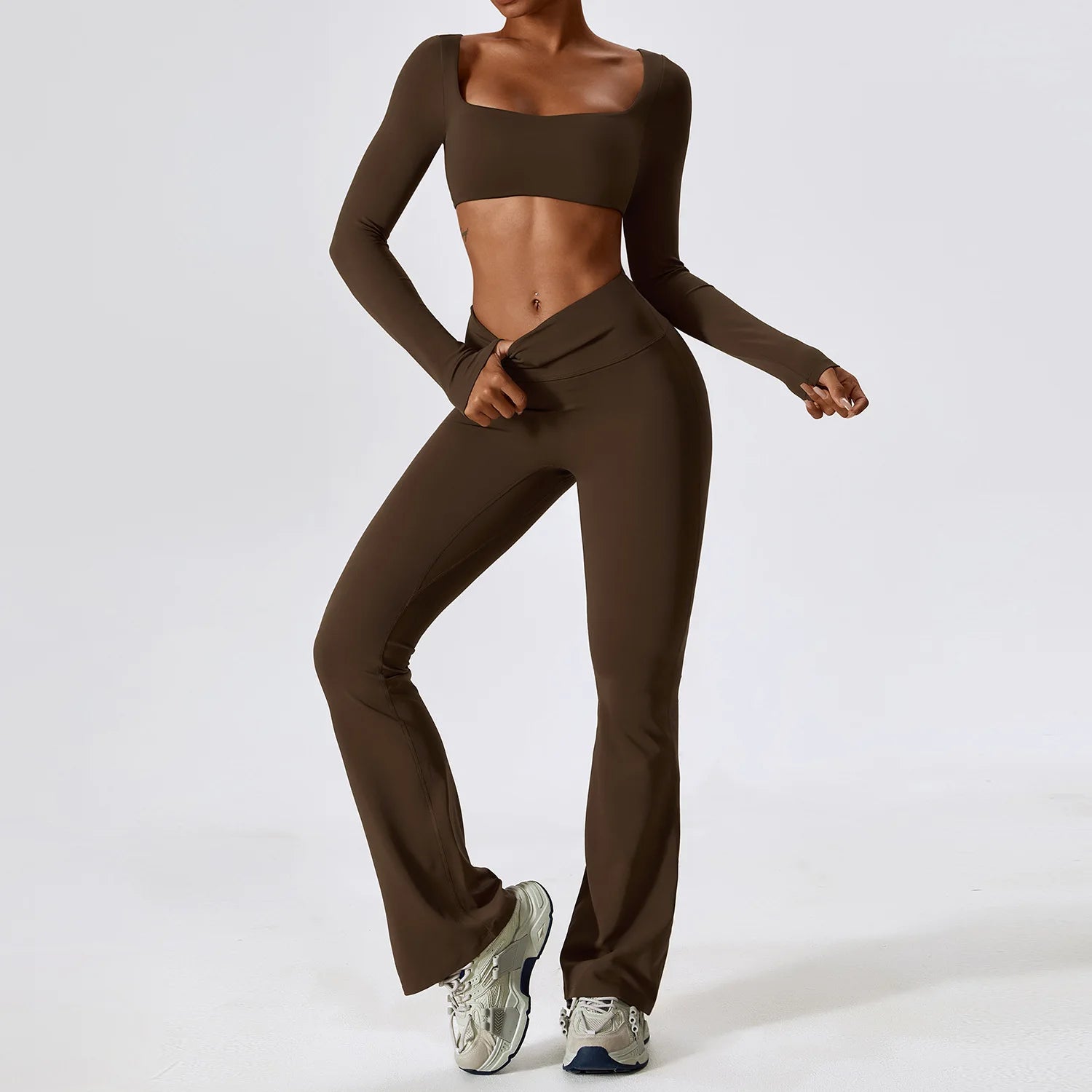 B 2PCS Yoga Suit Sports Set Women Quick-Dry Gym Set Women Tracksuit Running Workout Long Sleeve Sports Shirt Yoga Clothing Qme