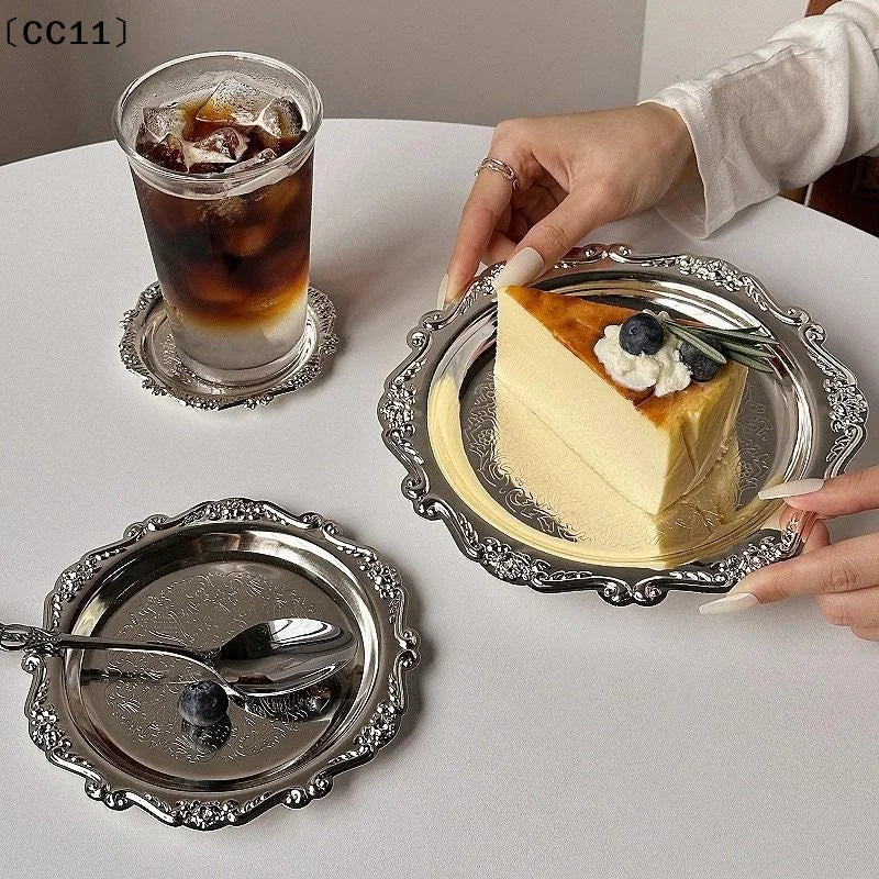 Luxury Silver Plated Plates Cake Dessert Tray Tea Snack Fruit Dish Qme