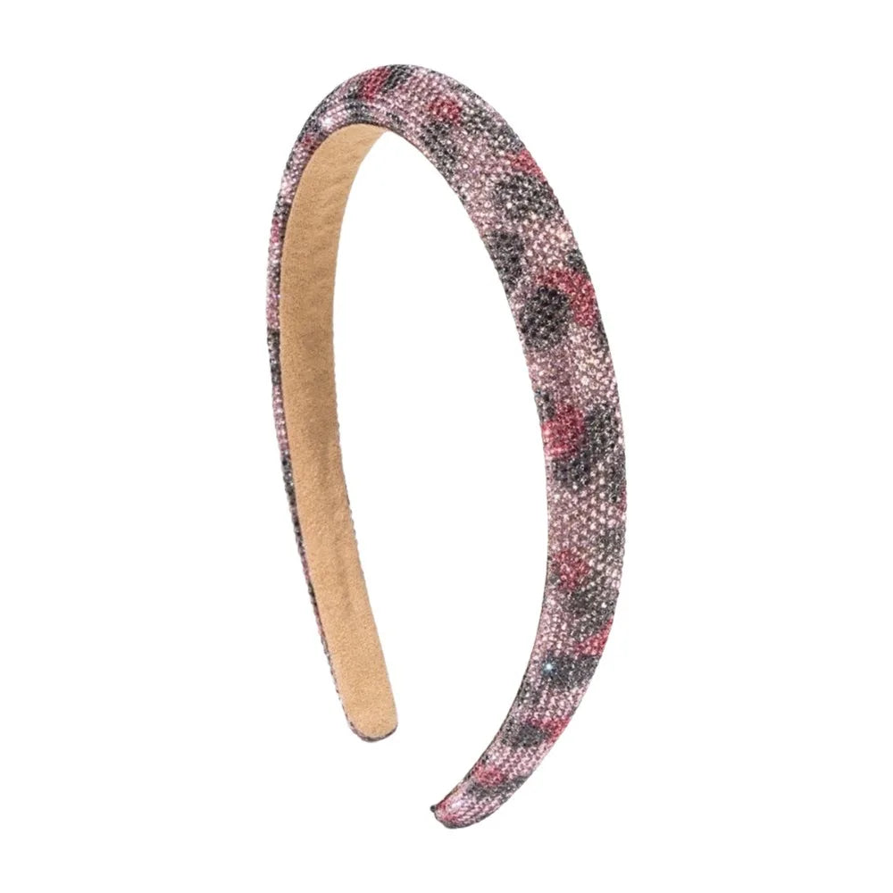 Simple Bling Rhinestone Headband Wide Luxury Leopard Print Hairband Non-slip Glittering Women Hair Hoop Banquet Qme Red