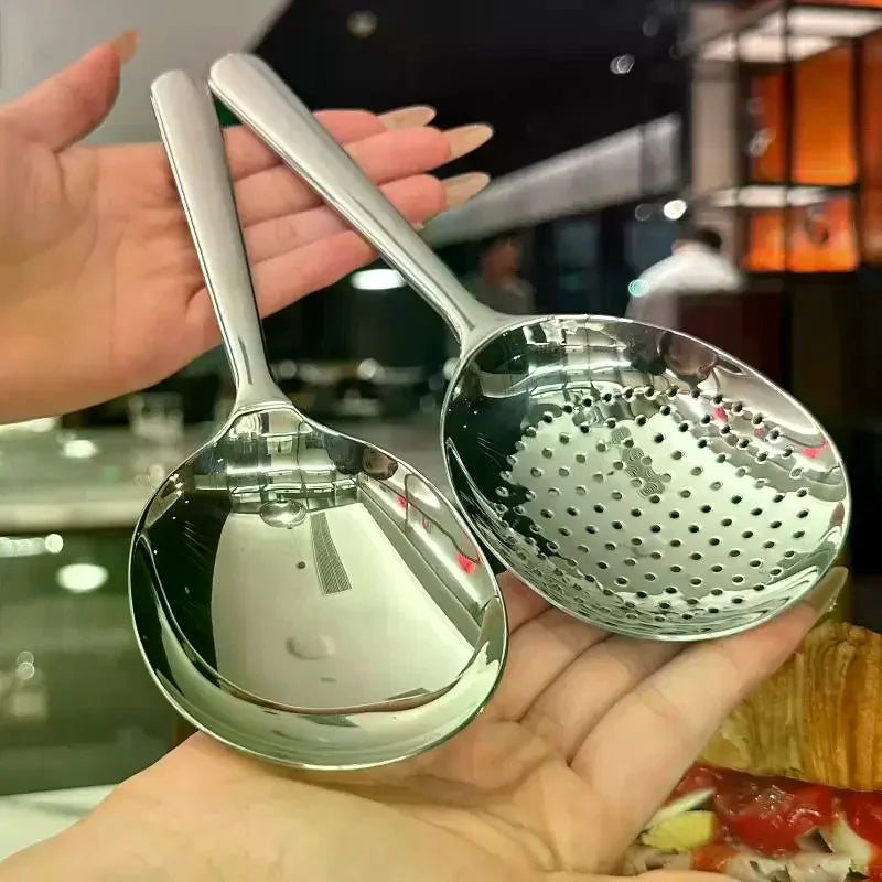 Stainless Steel Ladles For Serving Soup Rice Serving Spoon Drain Hole Heat Insulated Handle Kitchen Utensils For Daily Use Qme