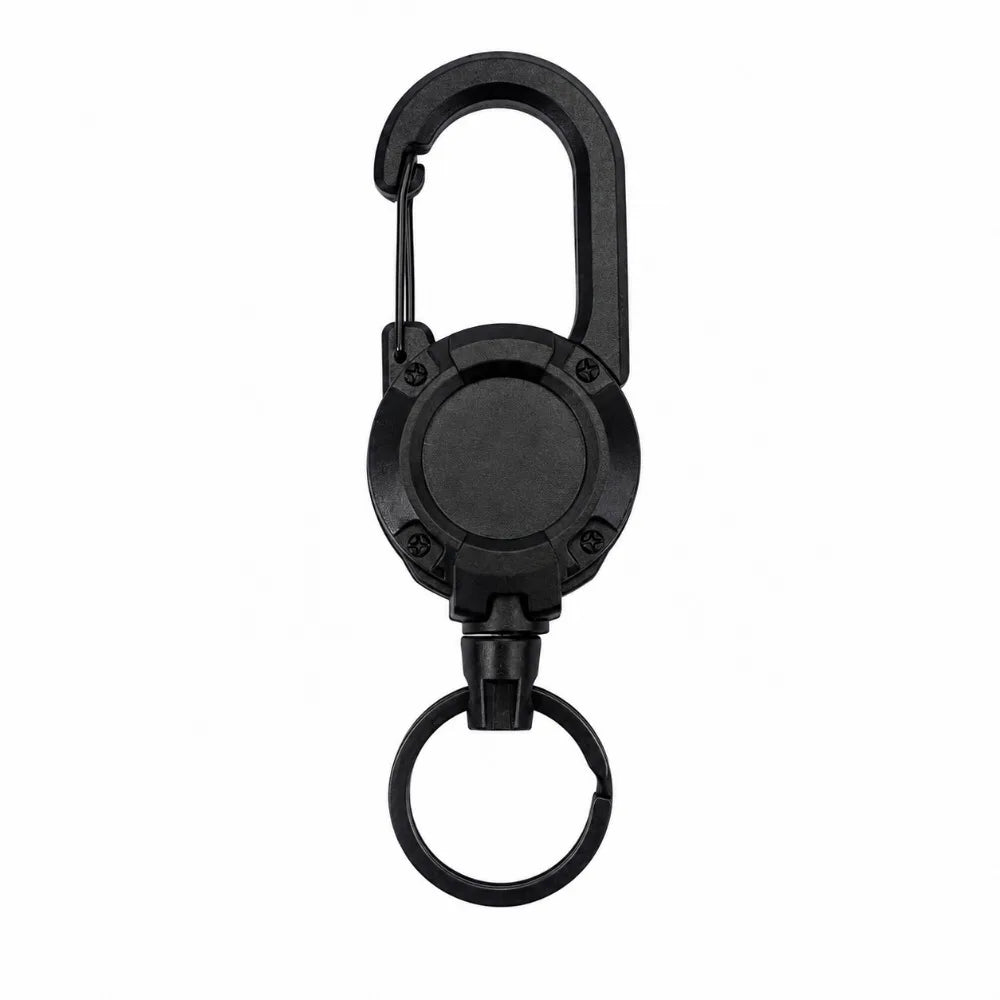 Retractable Heavy Duty Key Reel Carabiner Keychain Strong Steel Wire Rope Spring Buckle Ring For Outdoor Sports Daily Carry Tool Qme Black-1 PC