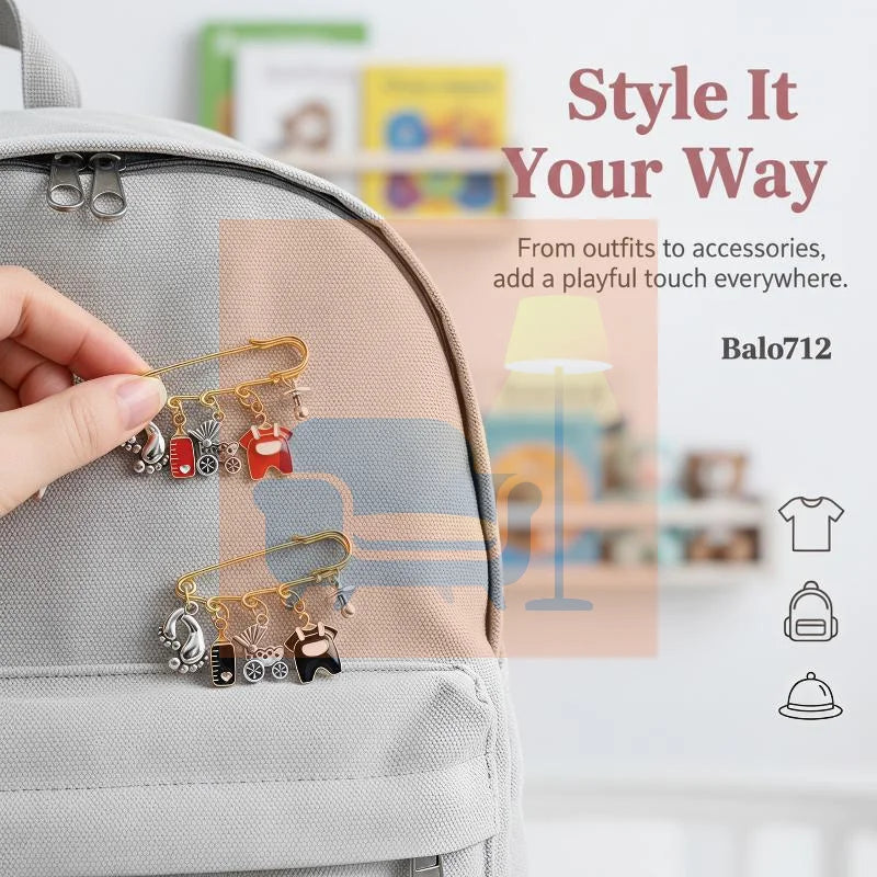 New Baby Arrival Charm Safety Pin Brooch Foot Bottle Stroller Dummy Enamel Pins Gender Reveal Shower Gift Clothes Bag Decorative Qme