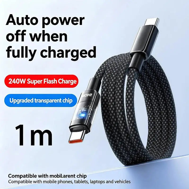 240W USB Cable Fast Charging C 1 Meter 2 Meters Strong Durable Cord Qme C