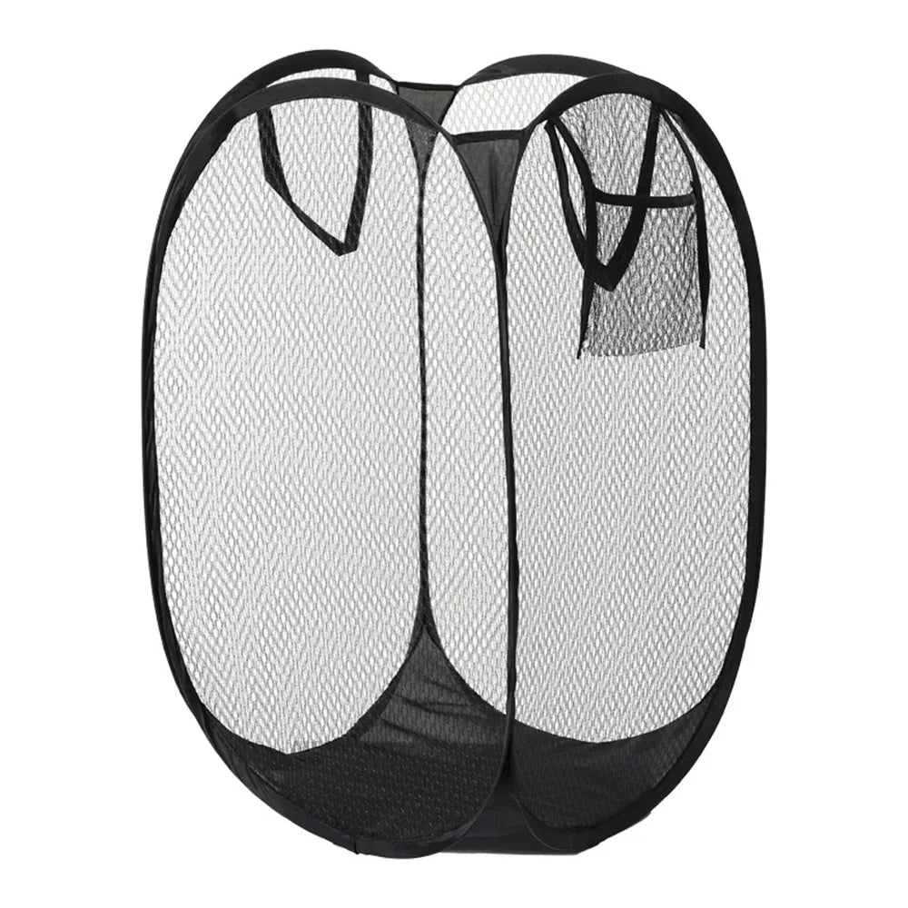 Foldable Hand-Held Laundry Basket Dirty Clothes Mesh Breathable Storage box Toy Storage Organizer Household Organizer for Clothe Qme black