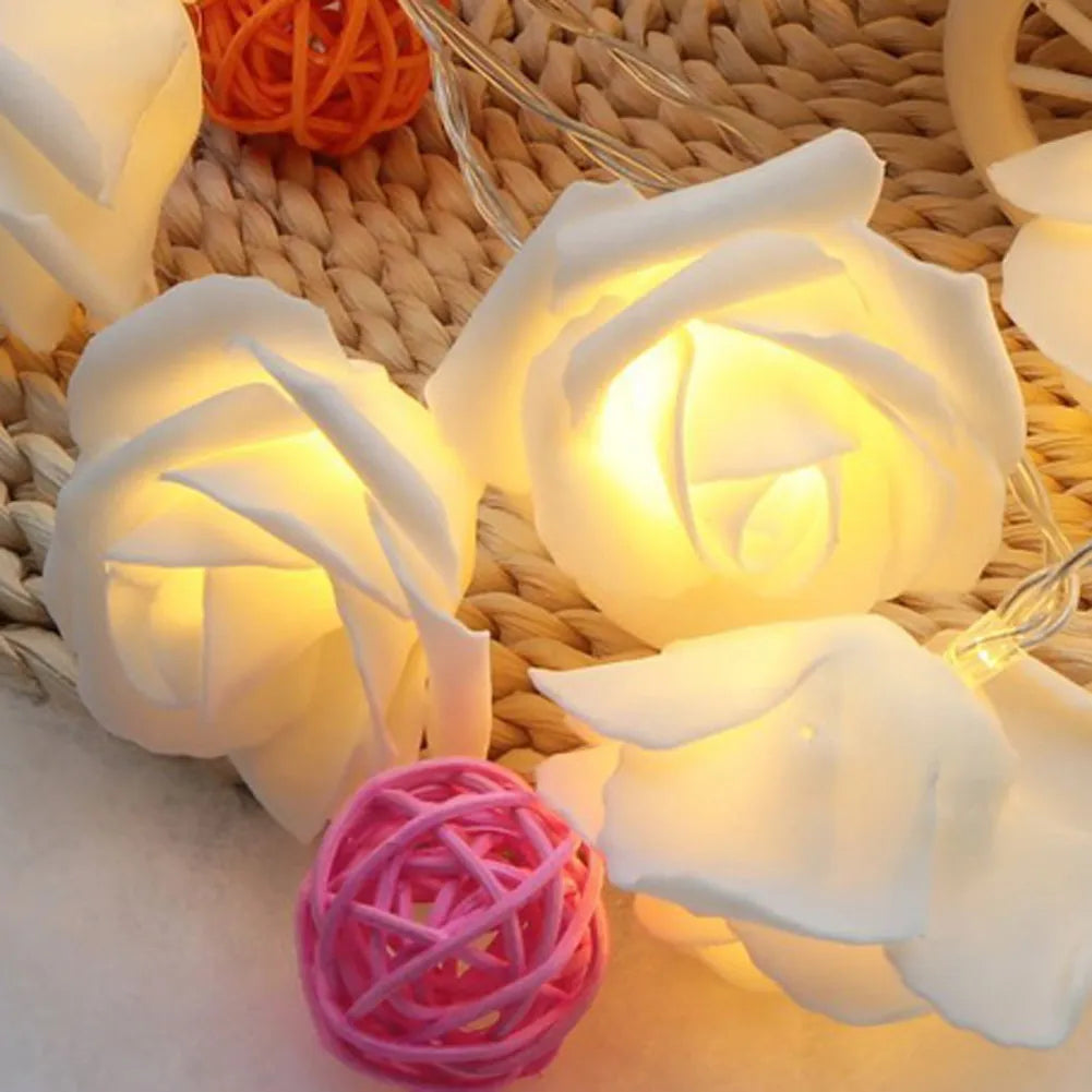 1.2M 10LED Creative Rose Flower String Lights Romantic Rose Flower Globe Lamp For Home Bedroom Wedding Proposal Garden Decor Qme