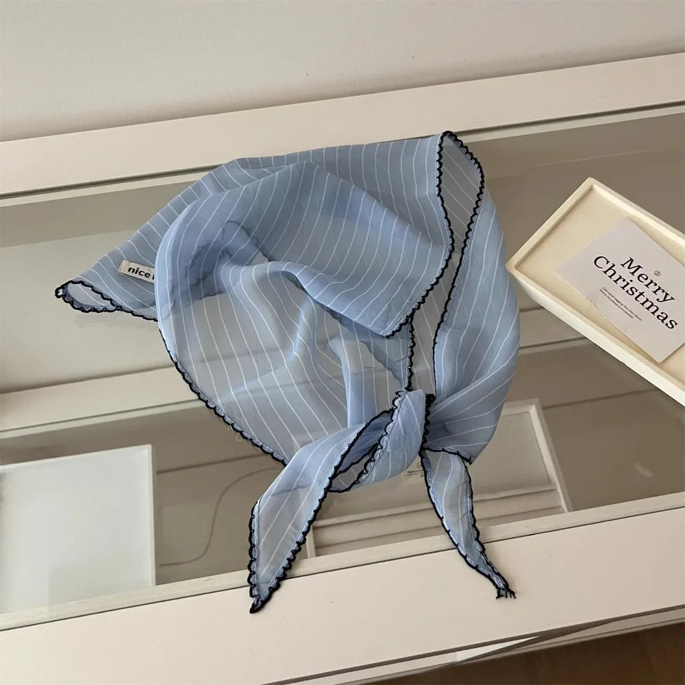 Elegant Sweet Polka Dot Headband Turban Thin Fresh Small Scarf Striped Korean Triangular Hair Band Summer Qme Style4