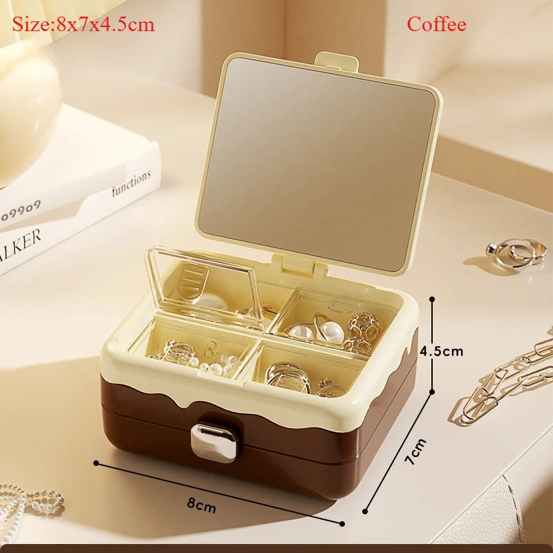 Portable Jewelry Organizer Mini Earring Necklace Ring Storage Box Jewelry Storage Case Small Accessory Organizer for Home Travel Qme