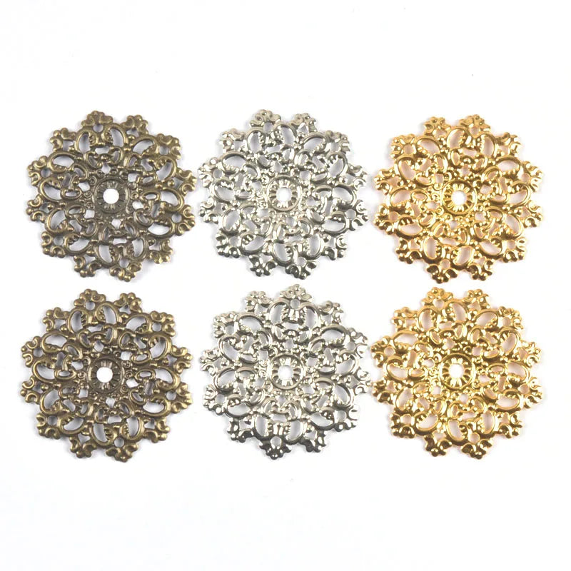 10Pcs Bronze/Gold/Silver Filigree Flower Wraps Connectors For Making Scrapbook DIY Embellishments Home Decor Metal Crafts yk0897 Qme