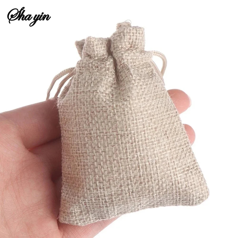 50PCS 13X18/10X15/9X12/7X9CM Drawstring Burlap Bag Jute Gift DIY Wedding Favor Gift Bag For Packaging Candy Chocolate Jewery Qme