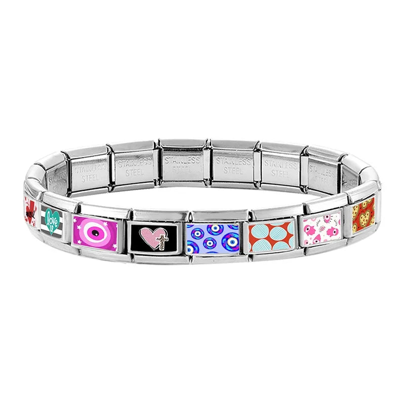 Fashion OVER Love Eyes Fish Colorful Charm Bracelet Fit 9mm Bracelet Stainless Steel Italian Links Making DIY Jewelrys Wholesale Qme