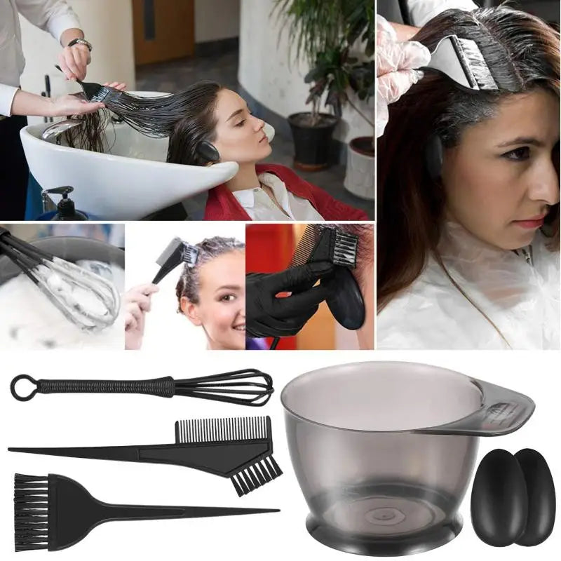 4 Hair Dye Brush Bowl Ear Caps Mixer Tint Dying Coloring Applicator Qme