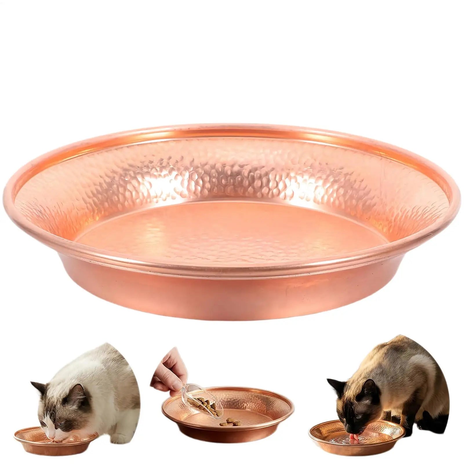 Metal Cat Bowl Non-slip Round Textured Wide Opening Dog Dish Food Qme