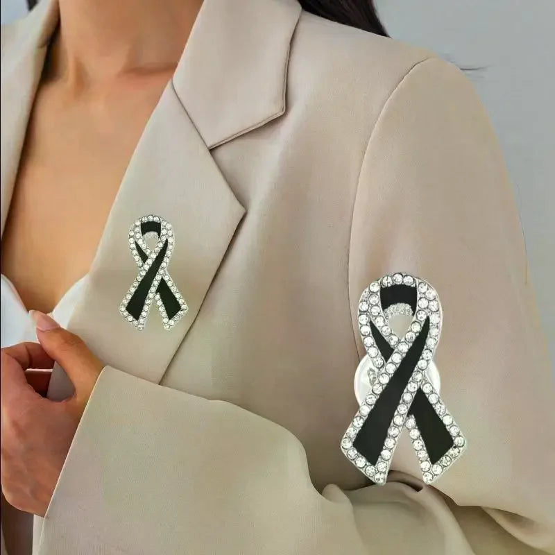 1/3/5Pcs Black Rhinestones Ribbon Brooch Funerals Memorial Pin For Woman Men Suit Dress Shirt Accessories Mourning Badge Qme