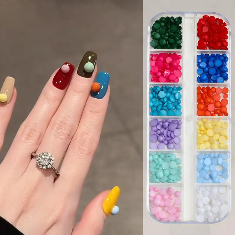 12 Grids Sparkling Aurora Flat Back Colorful Beads Nail Art Charms 3D Qme Default Title
