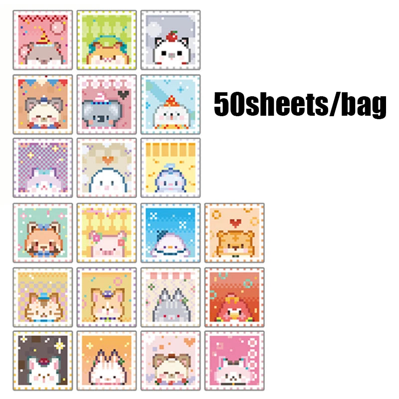 50Sheets Pixel Coloring Sticker Book Adorable Pets Theme Stress Relief Game for Scrapbooking Journaling Phone Case DIY Craft Qme 2