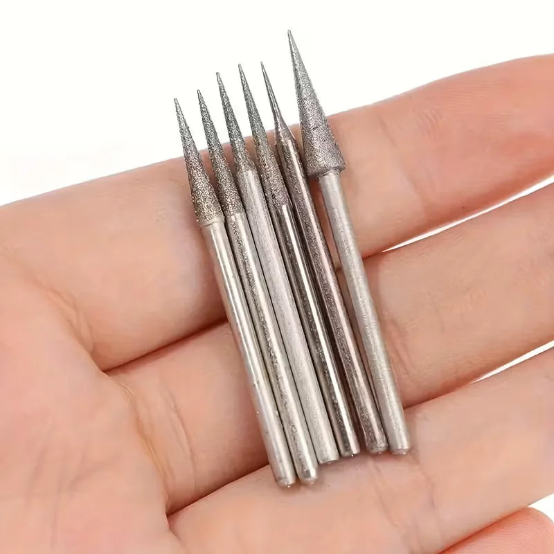 6 uds 1-4mm cabezal de molienda de diamante puntas de aguja rebabas herramienta de tallado de grabado vástago de 2,35mm D Qme