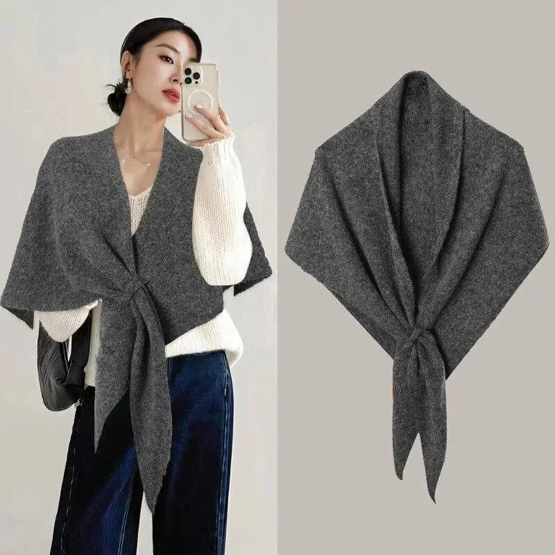 Winter Women Shawl Wraps Cardigan Cape Wool Blend Triangle Scarf Qme