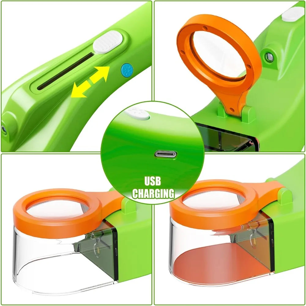 BugView 5X Magnifying Quick-Release Bug Catcher with LED Lights Insect Catcher Indoor & Outdoor STEM Toys Tool for Kids Adults Qme