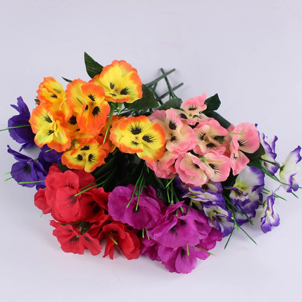 1 Pc Artificial Pansy Flowers Fake Flower For Wedding Party Home Plant Bunch Balcony Decoration Artificial Flowers Qme