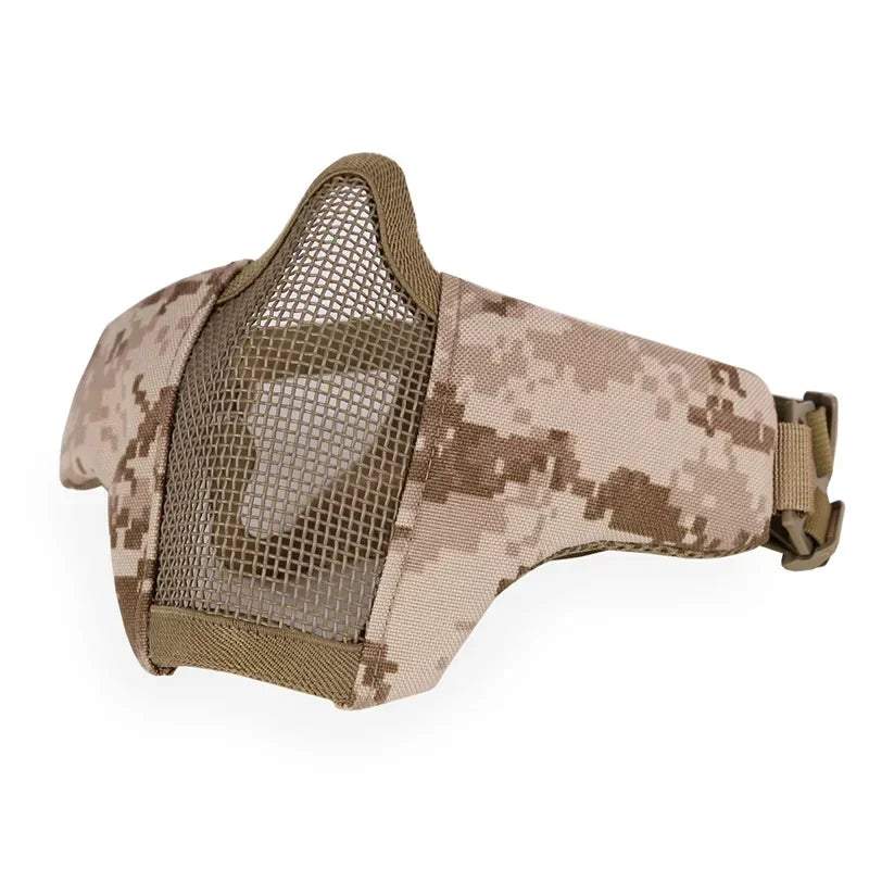Tactical Lower Face Protective Mask for Hunting, Paintball, CS, Adjustable Military Tactical Protective Mesh Half Face Mask Qme 12