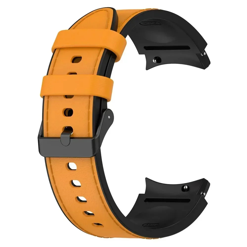 Silicone+Leather Strap For Samsung Galaxy Watch 7 6 4/5 Pro 40mm 44mm Band 6 4 Classic 47 43mm 46mm Replacement Correa Bracelet Qme