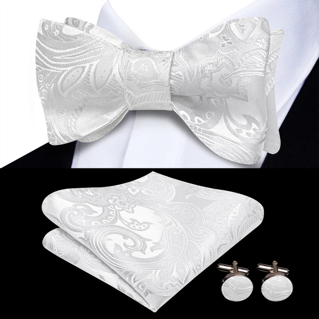 Hi-Tie Classic Bow Ties for Men Butterfly Self-Tied Male Bowtie Pocket Square Cufflinks Set Jacquard Paisley Wedding Event Party Qme HT-LH-2310