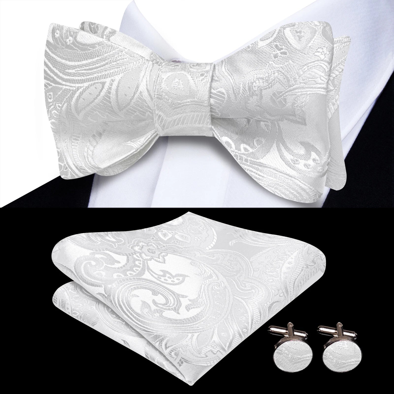 Hi-Tie Classic Bow Ties for Men Butterfly Self-Tied Male Bowtie Pocket Square Cufflinks Set Jacquard Paisley Wedding Event Party Qme HT-LH-2310