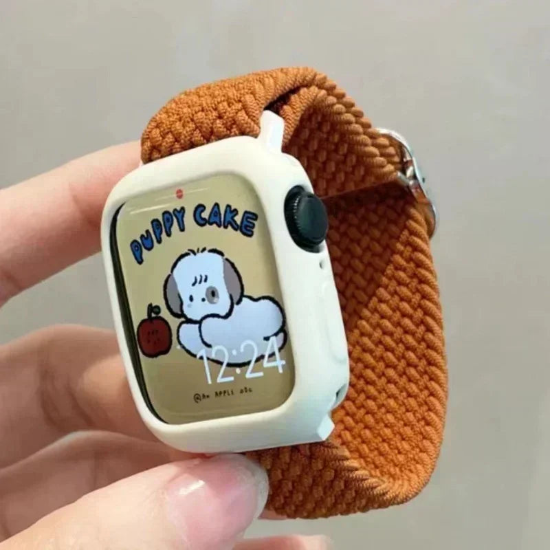 Korean Cute Braied Strap + Case For Apple Watch Band 49mm 46mm 45 44 38 42 Nylon Bracelet For iWatch Series 10 9 8 7 6 5 4 3 SE Qme