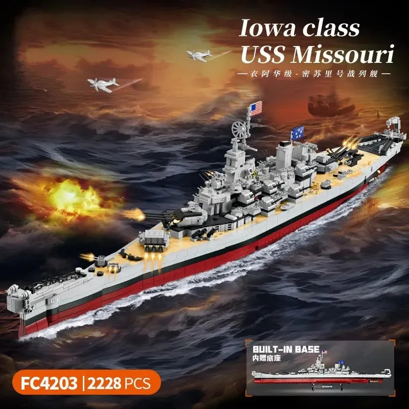 Military Battleship Series Missouri Battleship Crusier Model Building Blocks Bismarck Cruiser Boat Bricks Toy Kid Boy Gift Child Qme
