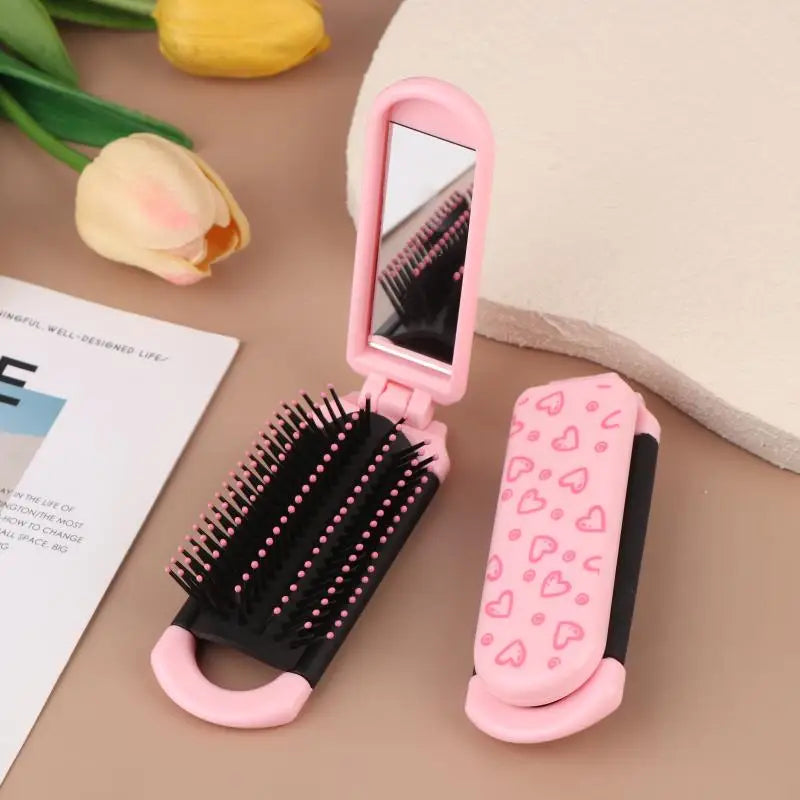 Pink Butterfly Love Pattern Foldable Hair Comb Straight Curly Qme