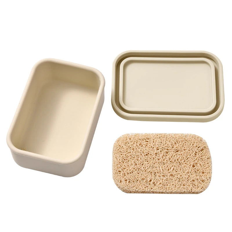 Large Leakproof Travel Soap Case Silicone Box Draining Layer Enhanced Qme Beige