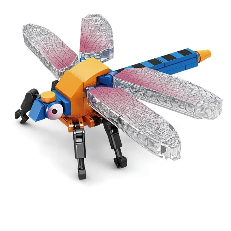 Creative Building Blocks Insect Model Bee Dragonfly Ant Mantis Children's Assembled Toys Interesting Animal Ornaments Gifts Kids Qme Dragonfly-98pcs Opp bag