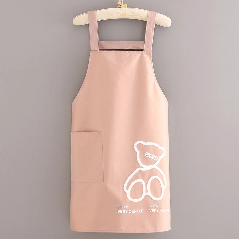 Apron Kitchen Household Waterproof Oil-proof Waist Can Be Fixed Logo Qme PINK