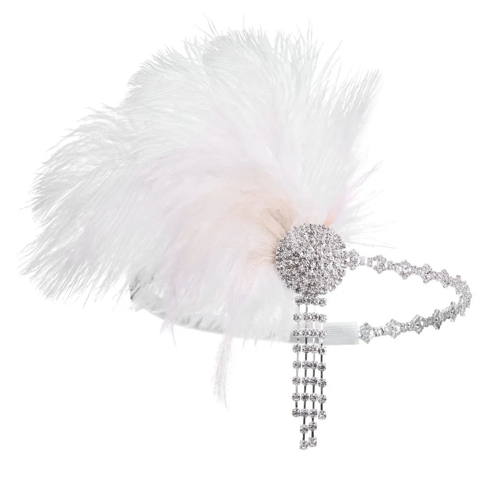Retro Vintage Feather Headband Sequin Zircon Masquerade Hair Band Tassel Makeup Party 1920s Hair Accessories Bridal Headdress Qme Style 6