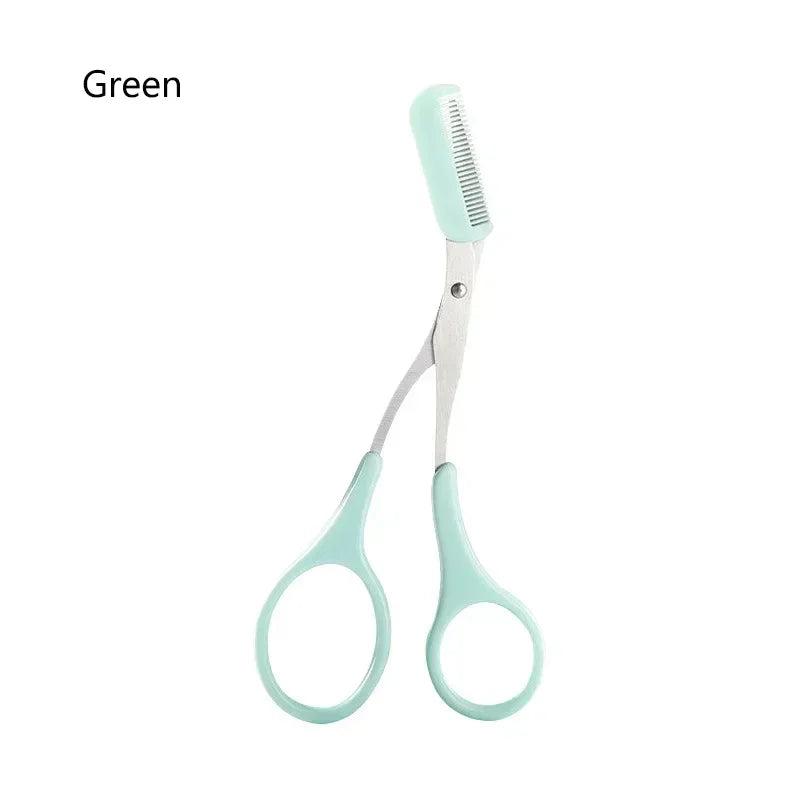 Stainless Steel Eyebrow Scissors with Comb Hair Removal Shaver Safe Eyebrow Trimmer Makeup Products Eyebrow Shaping Makeup Tools Qme B-Green
