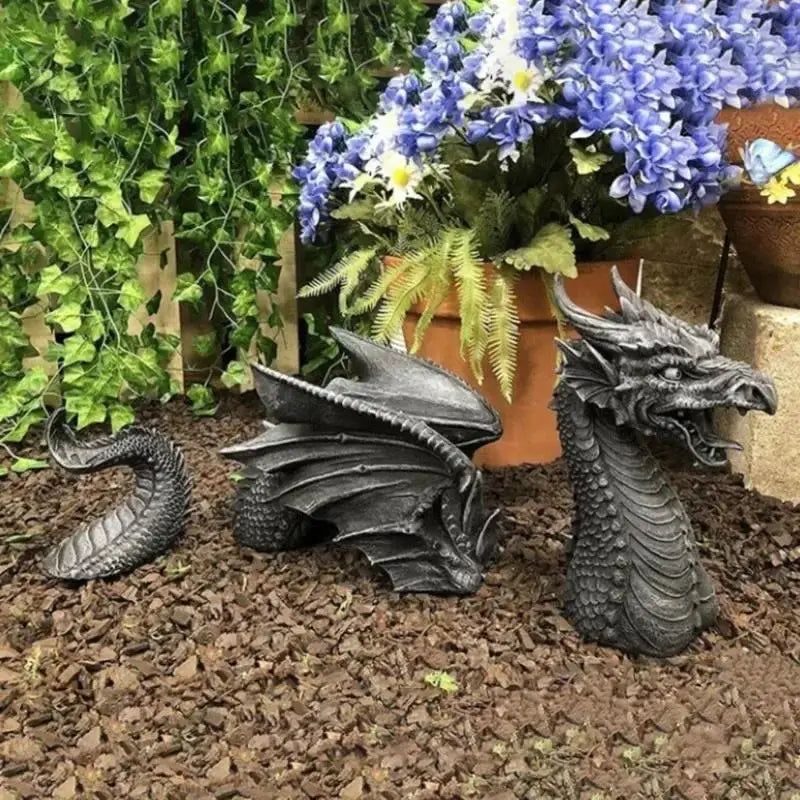 Dragon Shape Sculptures Resin Giants Lawn Sculpture Gothic Fantasy Qme
