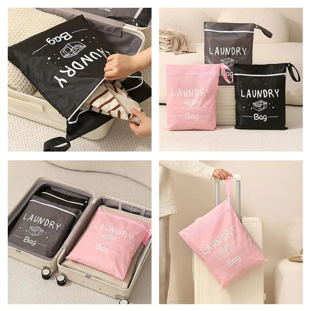 Travel Laundry Bag with Zipper Waterproof Dirty Clothes Storage Pouch Portable Drawstring Laundry Organizer for Suitcase/Dorm Qme
