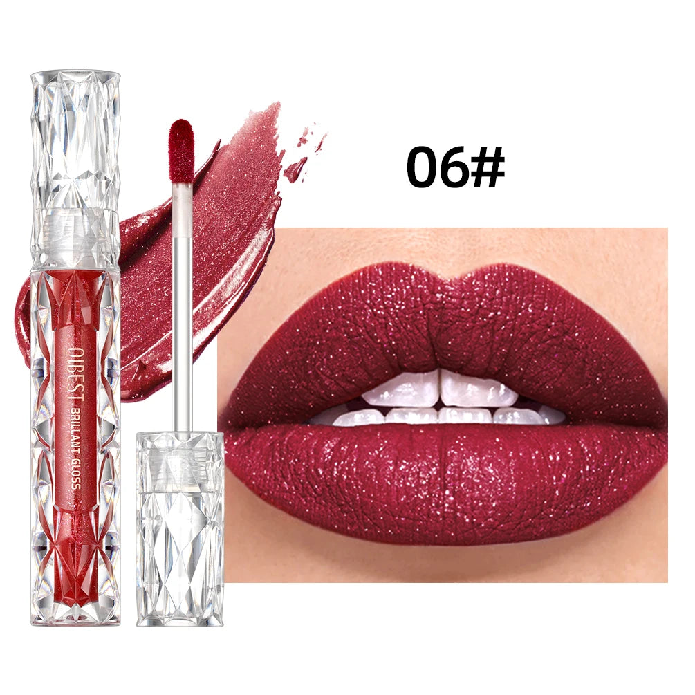 QIBEST Diamond Liquid Lipstick Moisturizing Long-Lasting Purple Sparkling Waterproof Lip Gloss Cosmetics Matte Glitter Lipstick Qme 06