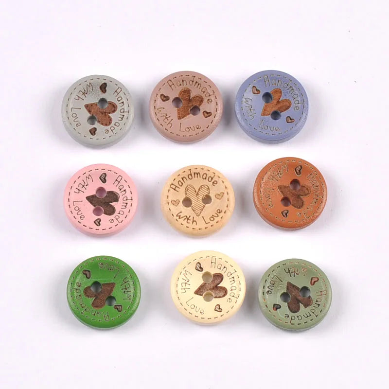 50pcs 15mm Random Mixed 2holes Flatback Wood Buttons For Sewing Clothing Accessories Handmade Materials DIY Crafts Decor c4145 Qme mix