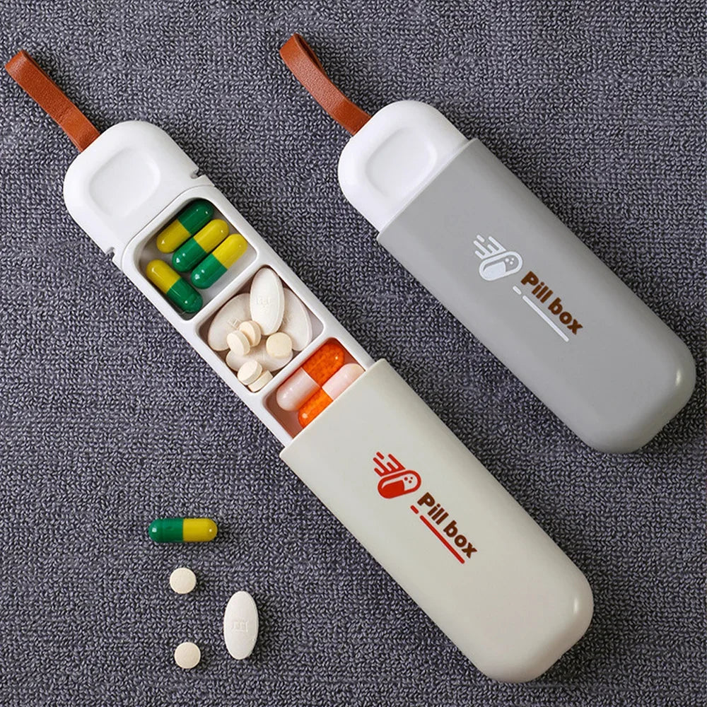 Portable Colorful 3 Spaces Medicine Case Health Care Container Pill Qme