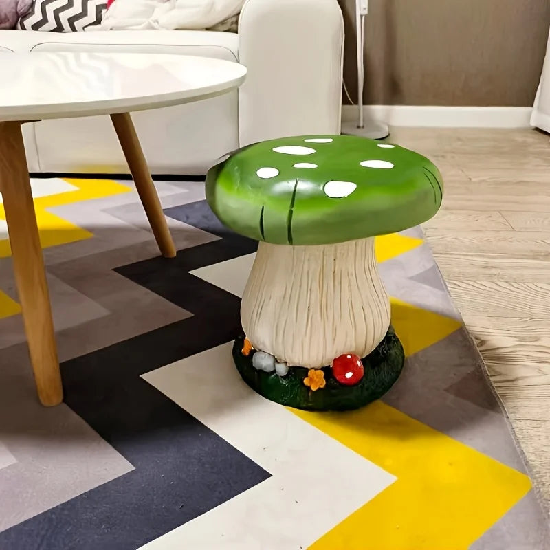 Mushroom House Statue Outdoor Statues Garden Resin Stool Sculpture Fairy Decor for Home Courtyard Lawn Patio Summer Ornament Qme