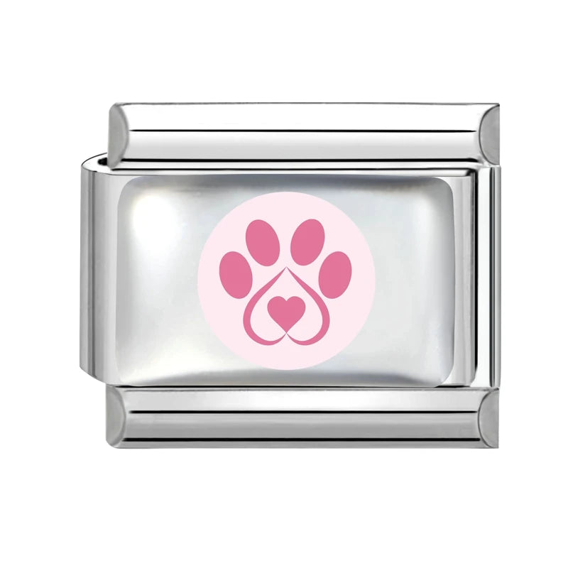Blue Pink Heart Cute Cats Paw Dog Claw Print Series Italian Charm Links Fit 9mm Stainless Steel Bracelet DIY Making Gift Qme Style 9