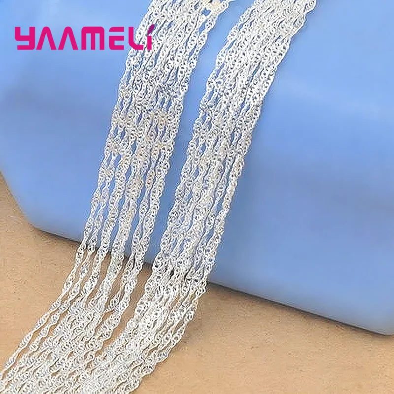 5PCS Promotion Wholesale 925 Sterling Silver Color Beautiful Water Wave Necklace Singapore Chain With Lobster clasps 16"-30" Qme