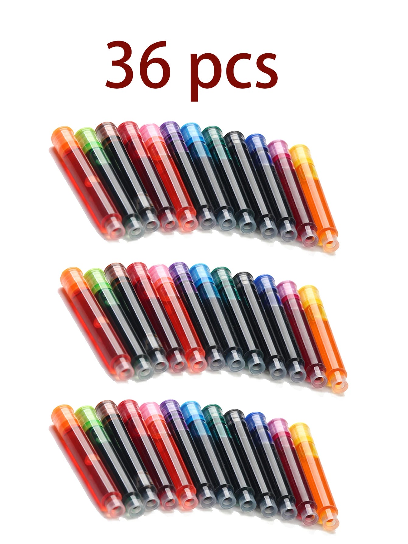 36-100Pcs Colorful Ink Sac Refill Set, 3.4mm Black Blue Red Pen Cartridges for Smooth Writing School & Office Supplies Qme 36 Pcs colors