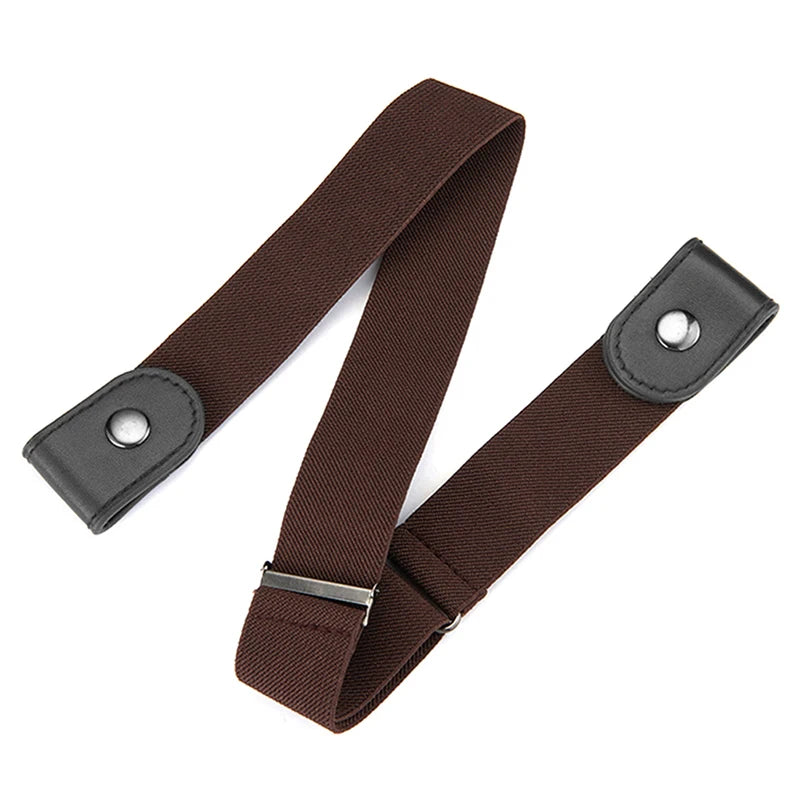 Buckle-free Waist Belt Jeans Pants No Buckle Stretch Elastic Women Qme Coffee