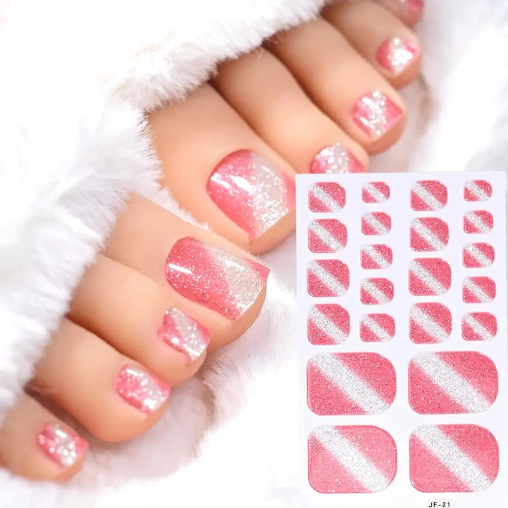 Gradient Glitter Toe Nail Stickers Full Wraps Toenail Polish Strips Qme NL-JF-21